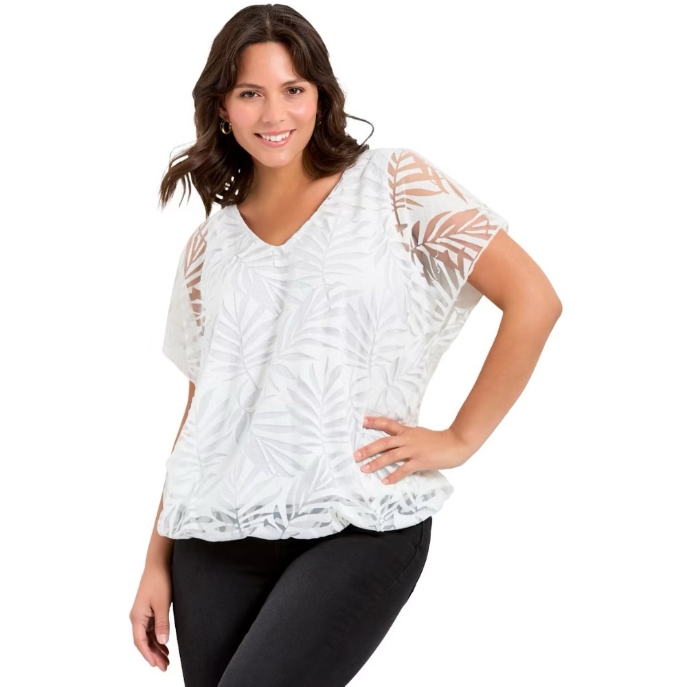 Avenue Elora Burnout White V-Neck Top, 20 — NWT